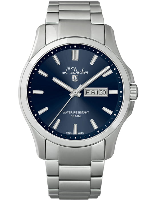 L'Duchen L'Duchen Dynamique D 261.10.37  D 261.10.37 кварцевые мужские часы синий циферблат, браслет нержавеющая сталь — вид спереди